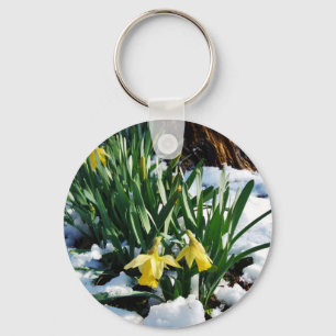 Gele Daffodils bloemen in de sneeuw Sleutelhanger