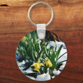 Gele Daffodils bloemen in de sneeuw Sleutelhanger (Voorkant)