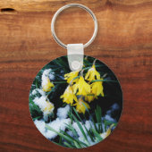 Gele Daffodils bloemen in de sneeuw Sleutelhanger (Voorkant)