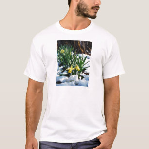 Gele Daffodils bloemen in de sneeuw T-shirt