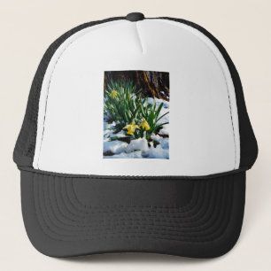Gele Daffodils bloemen in de sneeuw Trucker Pet