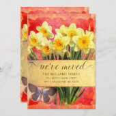 Gele Daffodils Bloemen Vlinder Koraal Bewegen Aankondiging (Voorkant / Achterkant)