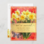 Gele Daffodils Bloemen Vlinder Koraal Bewegen Aankondigingskaart (Voorkant / Achterkant)