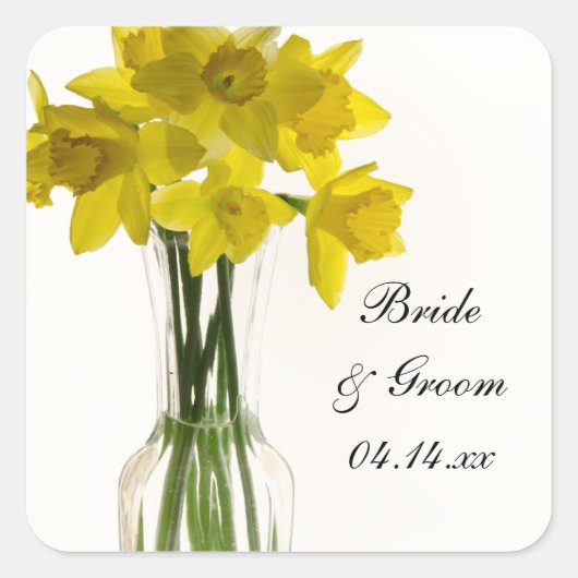 Gele Daffodils Bruiloft Vierkante Envelop Afdichti Vierkante Sticker (Voorkant)