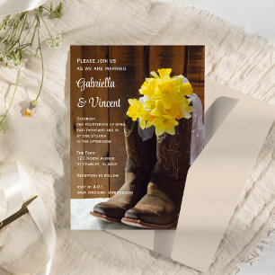 Gele Daffodils en Cowboy Boots Westerne bruiloft Kaart
