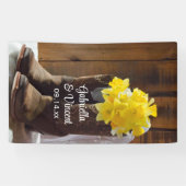 Gele Daffodils en Cowboy Boots Westerne bruiloft Spandoek (Horizontaal)