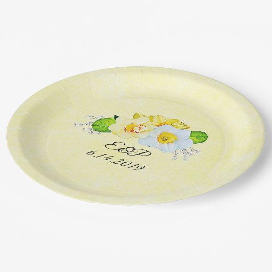 Gele Daffodils lente bruiloft gepersonaliseerd Papieren Bordje (Gekanteld)
