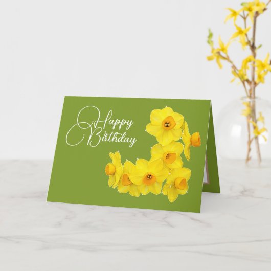 Gele Daffodils Lime Green Background Birthday Kaart (Gele Bloem)