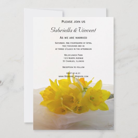 Gele Daffodils op White Spring Wedding Kaart (Voorkant)