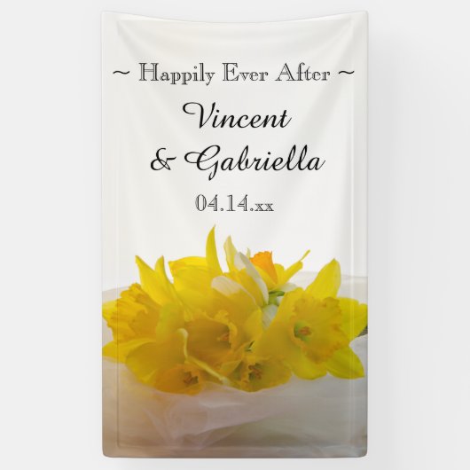 Gele Daffodils op White Spring Wedding Spandoek (Verticaal)