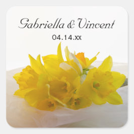 Gele Daffodils op White Spring Wedding Vierkante Sticker