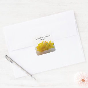 Gele Daffodils op White Spring Wedding Vierkante Sticker