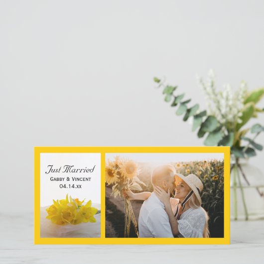 Gele Daffodils op wit, gewoon getrouwd Aankondiging (Staand voorkant)