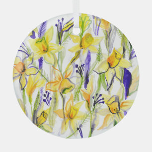 Gele Daffodils Waterverf Illustratie Glas Ornament