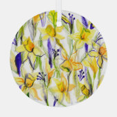 Gele Daffodils Waterverf Illustratie Glas Ornament (Achterkant)
