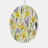 Gele Daffodils Waterverf Illustratie Glas Ornament (Voorkant Rechts)