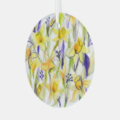 Gele Daffodils Waterverf Illustratie Glas Ornament (Voorkant links)