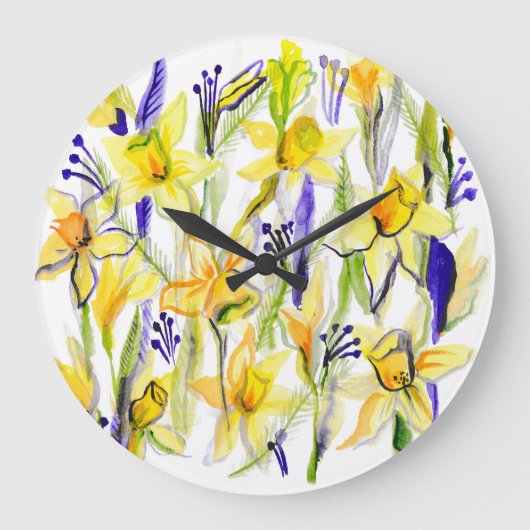 Gele Daffodils Waterverf Illustratie Grote Klok (Voorkant)