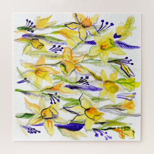 Gele Daffodils Waterverf Illustratie Legpuzzel (Horizontaal)