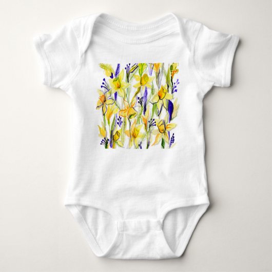 Gele Daffodils Waterverf Illustratie Romper (Voorkant)