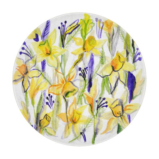 Gele Daffodils Waterverf Illustratie Snijplank (Voorkant)