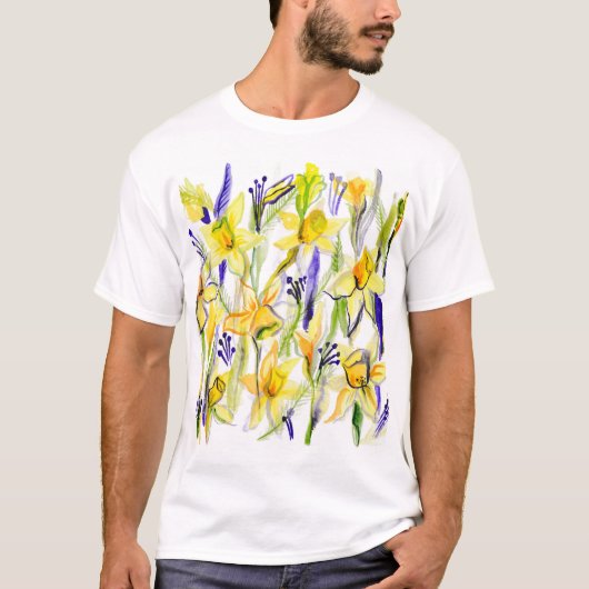 Gele Daffodils Waterverf Illustratie T-shirt (Voorkant)