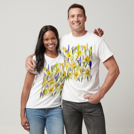 Gele Daffodils Waterverf Illustratie T-shirt (Unisex)