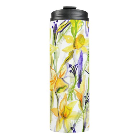 Gele Daffodils Waterverf Illustratie Thermosbeker (Voorkant)