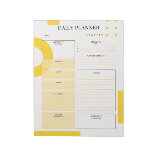 Gele dagelijkse planner notitieblok (Linkerzijde)