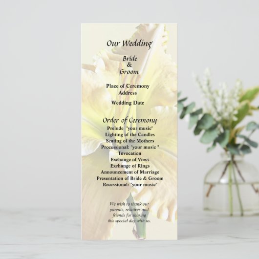 Gele Daglel Bruiloft Benodigdheden Programmakaart (Staand voorkant)