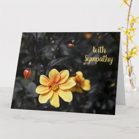 Gele dahlia bloemen met sympathie en condoleance kaart (Gele Bloem)