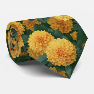 Gele Dahlia Bloemmotief Stropdas