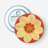 Gele Dahlia op de Rode Floral Button Flesopener (Voorkant)