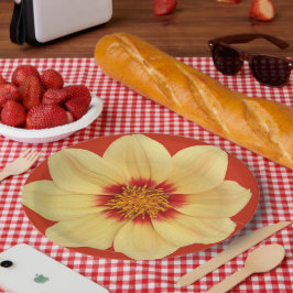 Gele Dahlia op de Rode Floral Papieren Bordje