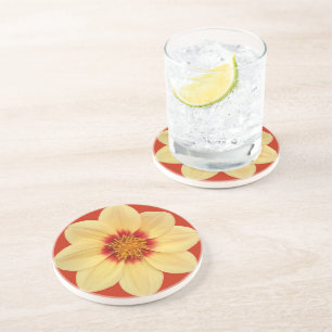 Gele Dahlia op de Rode Floral Zandsteen Onderzetter