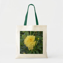 gele dahlia op een canvas tas