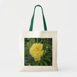 gele dahlia op een canvas tas