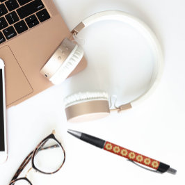 Gele Dahlia op Red Floral Pattern Pen