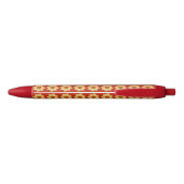 Gele Dahlia op Red Floral Pattern Zwarte Inkt Pen (Achterkant)