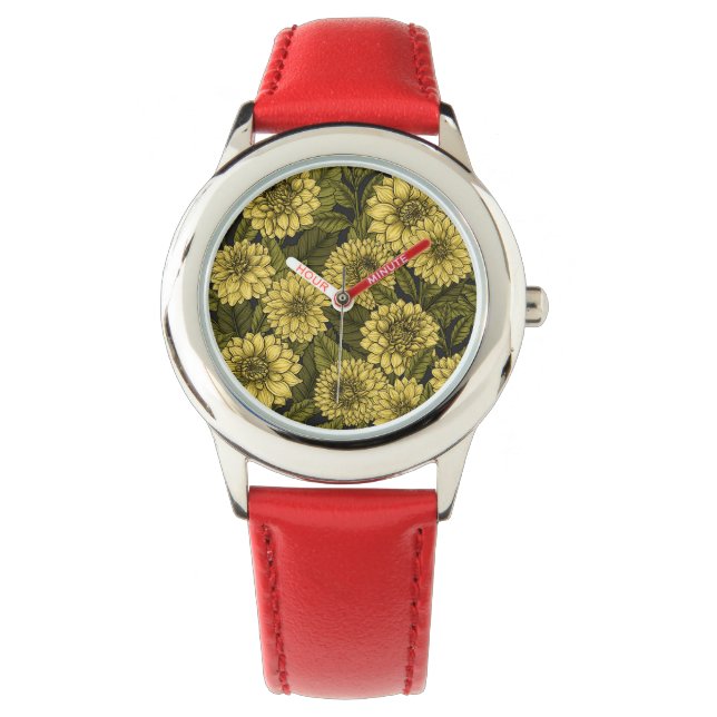 Gele Dahlia-tuin Horloge (Voorkant)