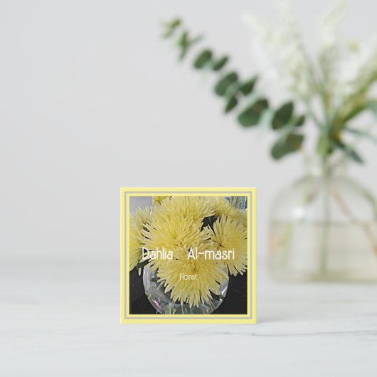 gele dahlia's vierkante visitekaartje (Staand voorkant)