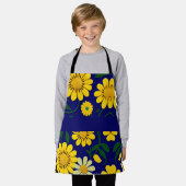 Gele Daisies Blauw Bloemen Waterverf Patroon Schort (Gedragen)