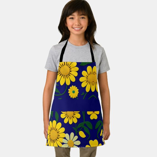 Gele Daisies Blauw Bloemen Waterverf Patroon Schort (Insitu)