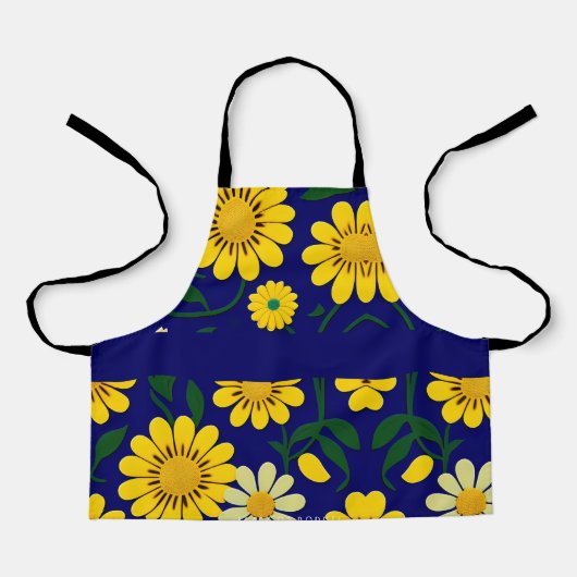 Gele Daisies Blauw Bloemen Waterverf Patroon Schort (Voorkant)