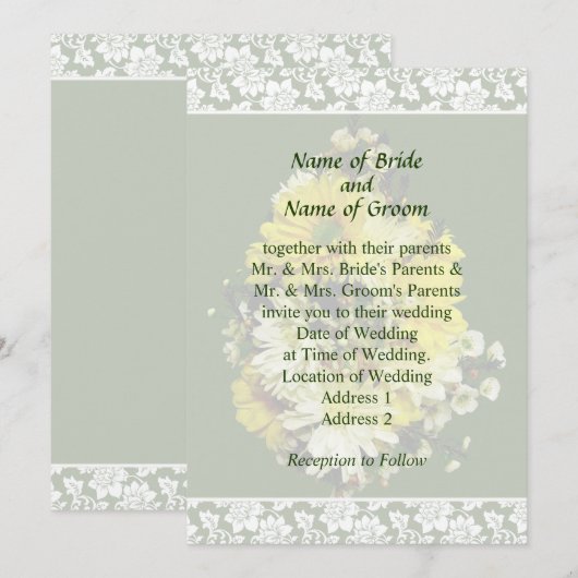 Gele Daisies en White Mums Wedding Invitation Kaart (Voorkant / Achterkant)