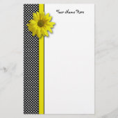Gele Daisy Black en White Polka Dots Briefpapier (Voorkant)