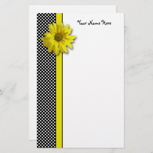 Gele Daisy Black en White Polka Dots Briefpapier (Voorkant / Achterkant)