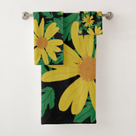 Gele daisy bloemen met groene bladeren badhanddoek bad handdoek