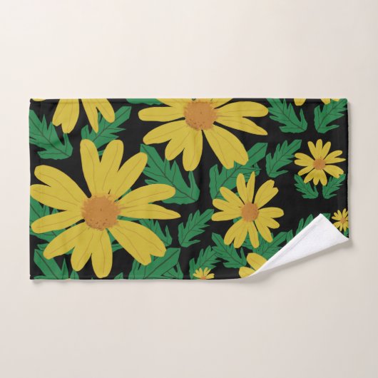 Gele daisy bloemen met groene bladeren badhanddoek bad handdoek (Handdoek)