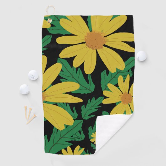 Gele daisy bloemen met groene bladeren golfhanddoe golfhanddoek (Insitu)